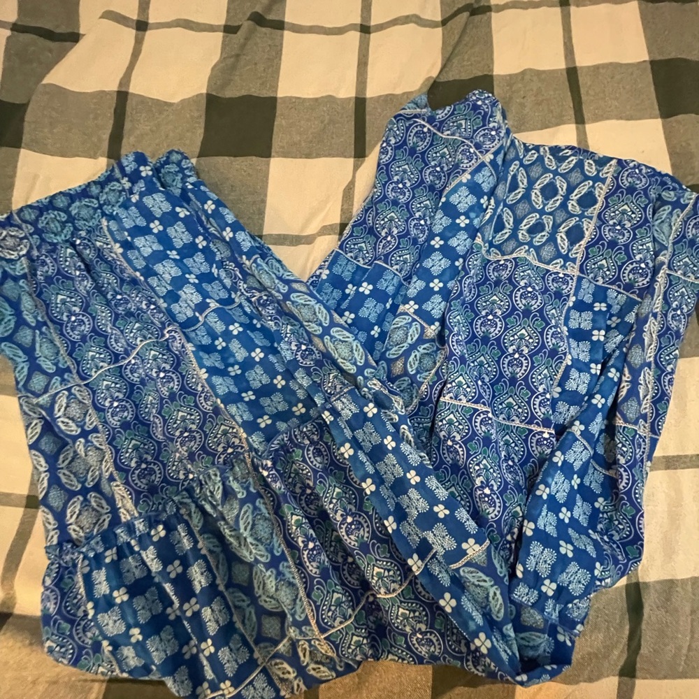 Amazon Women's Blue Patterned Maxi Skirt